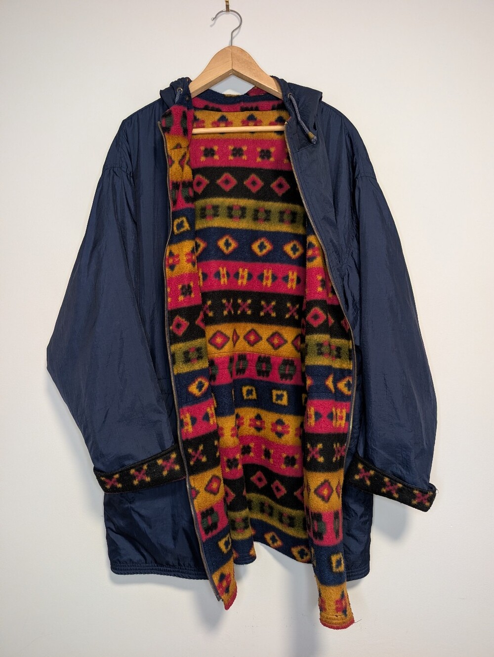 Vintage Adjustable Unisex Reversible Navy Hooded Jacket
